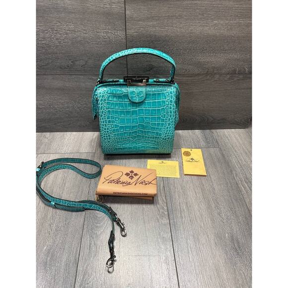 Patricia Nash Leather Croc Embossed Nela NorthSouth Frame Tote green bag A386257 - Picture 7 of 9